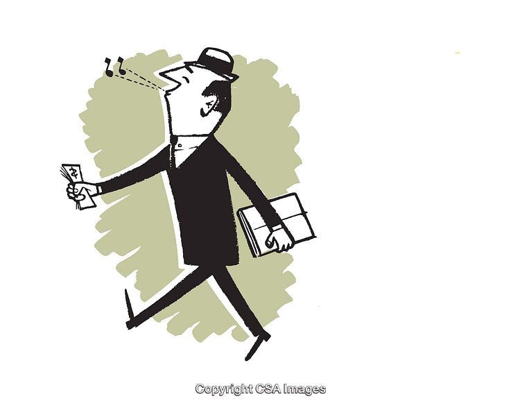 Illustration of a Happy Businessman Walking with Cash and Briefcase