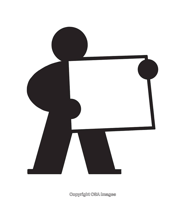 Abstract Black And White Icon with Stylized Figure Holding a Rectangle