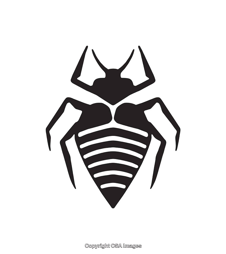 Black and White Tribal Style Insect Icon on White Background