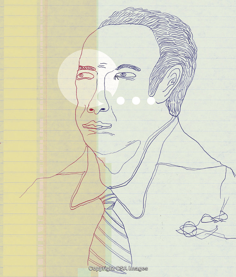 Abstract Line Drawing Portrait With Layered Background Elements