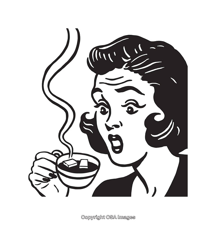 Retro Pop Art Style Illustration of Surprised Woman Holding Coffee