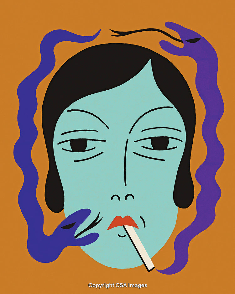 Surreal Portrait with Smoking Expression and Abstract Elements