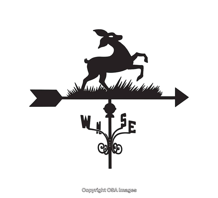 Silhouetted Deer Weather Vane Illustration with Directional Details