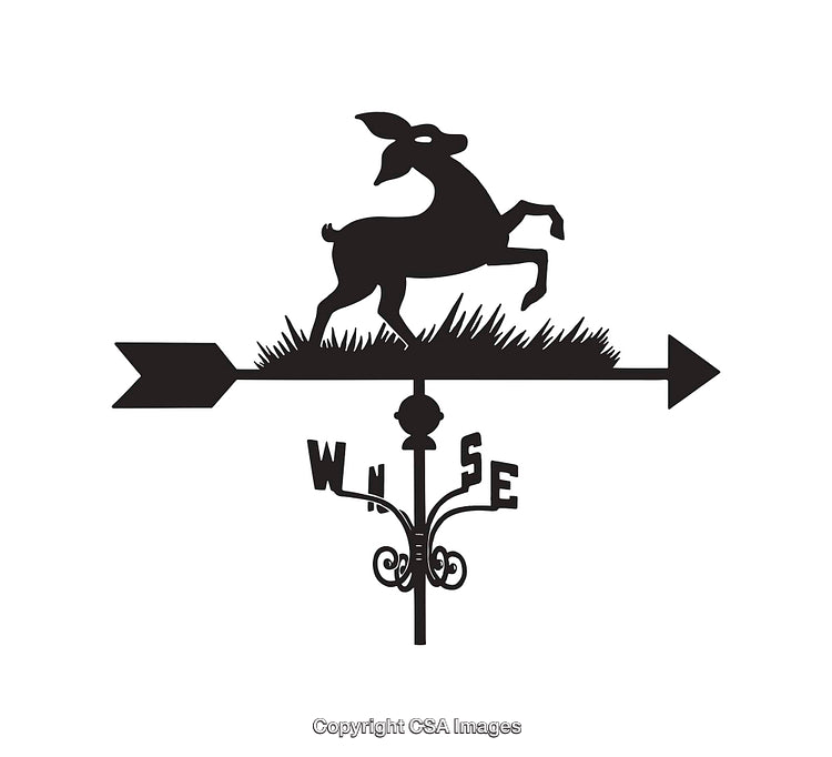 Silhouetted Deer Weather Vane Illustration with Directional Details