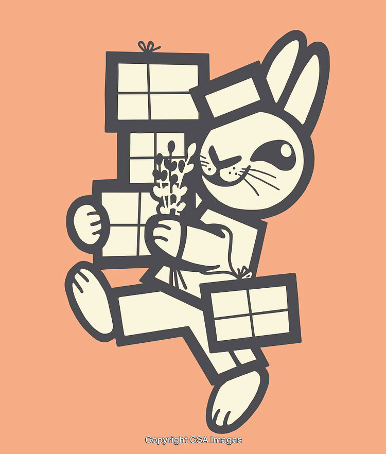 Cute Rabbit Carrying Gifts in Charming Line Art Style Illustration