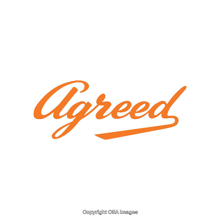 Stylish Orange Agreed Text on White Background