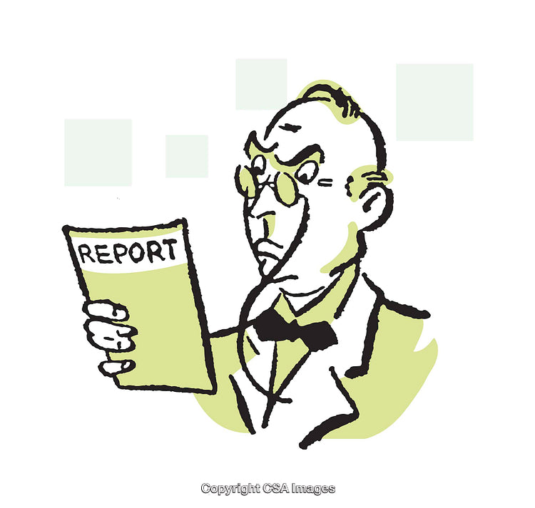 Illustration of a Man Examining a Report with a Serious Expression