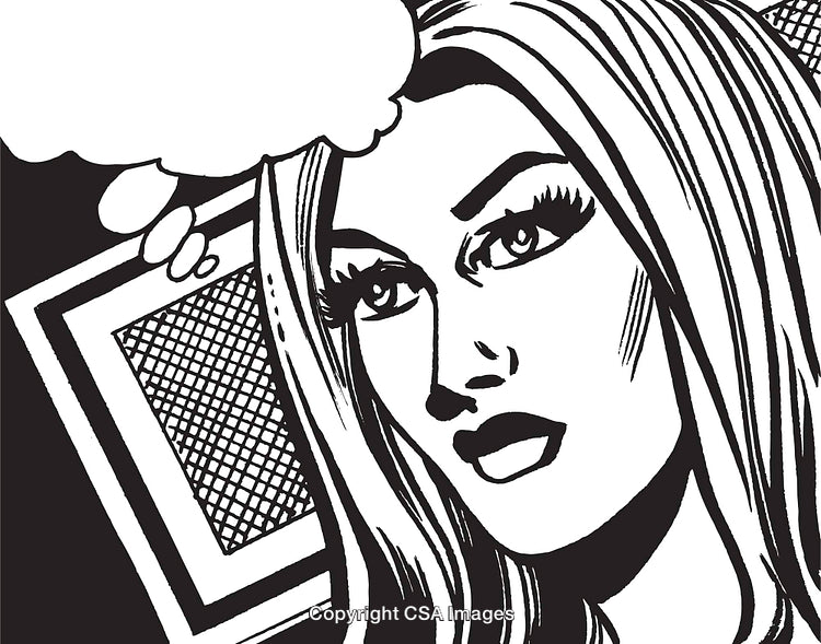 Black and White Pop Art Style Woman with Thought Bubble Illustration