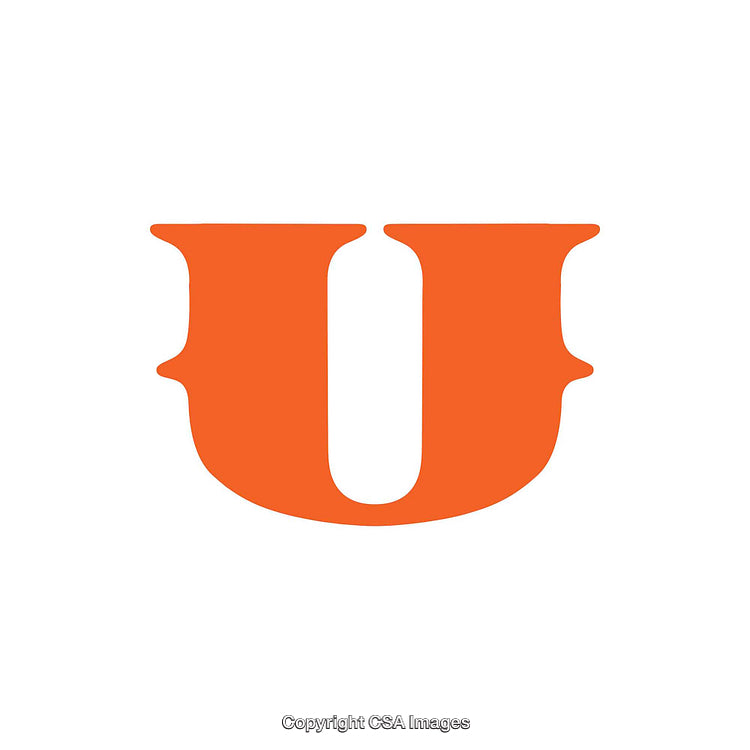 Orange Letter U in Bold Serif Font on White Background