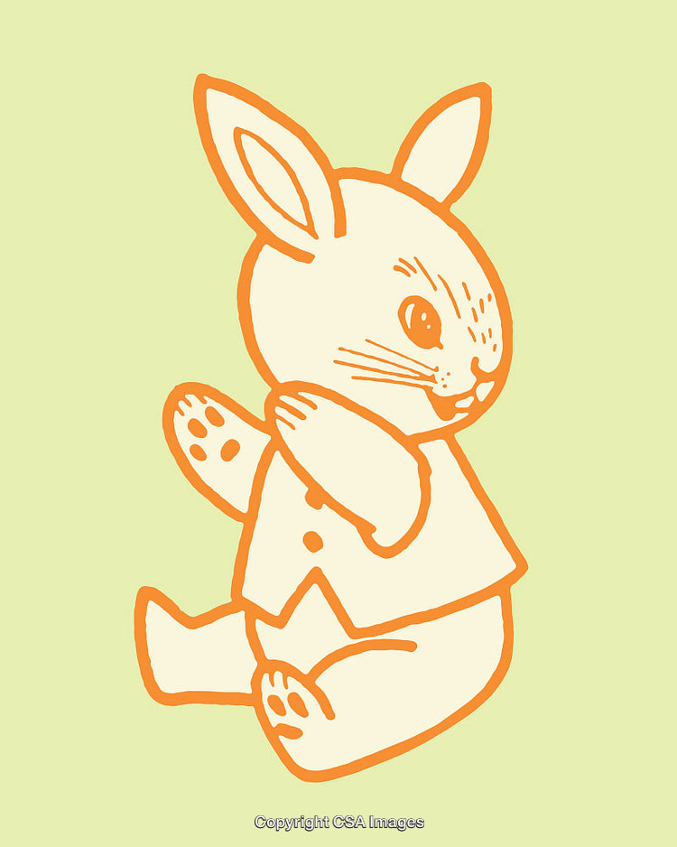 Cute Retro-Style Line Art of a Sitting Bunny Illustration