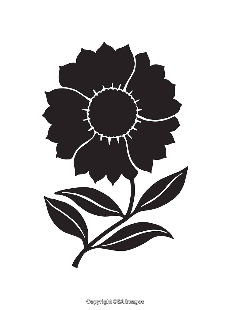 Black and White Floral Line Art with Detailed Petals and Leaves