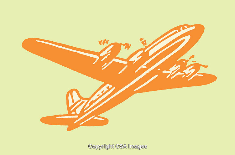 Retro Style Line Art Illustration of a Vintage Airplane in Flight
