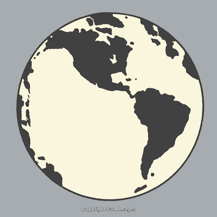 Stylized Line Illustration of Earth's Western Hemisphere on Gray Background