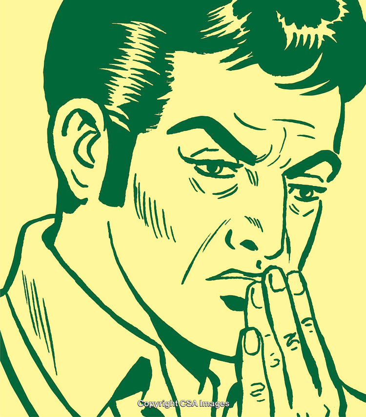 Retro Illustration of a Man in Deep Thought with Expressive Details