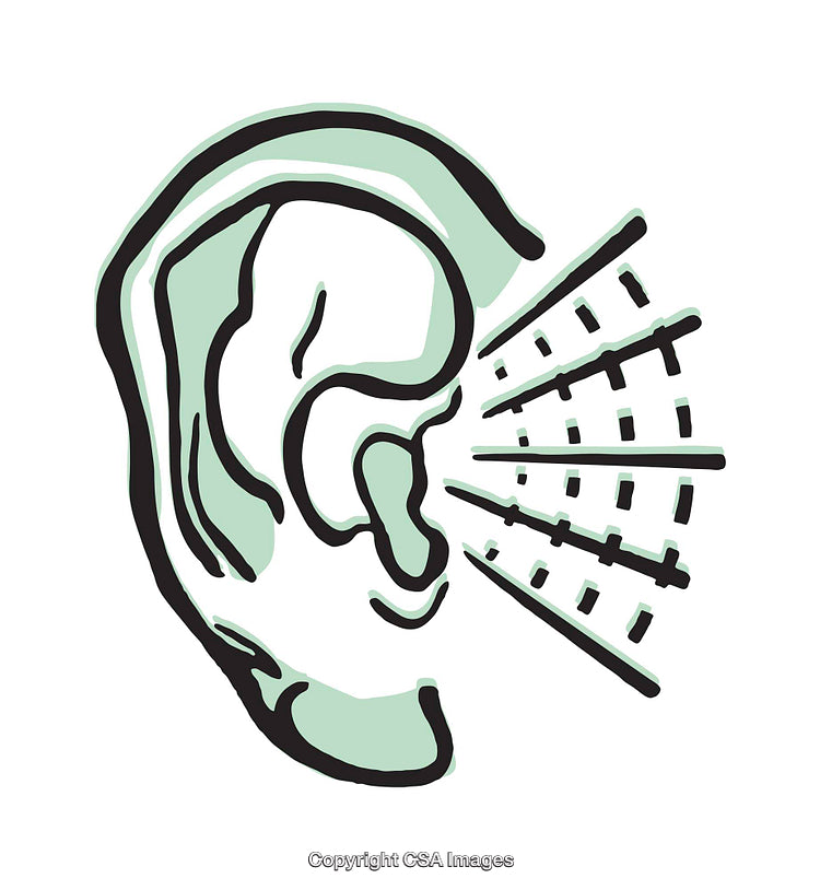 Stylized Illustration of Human Ear with Sound Waves