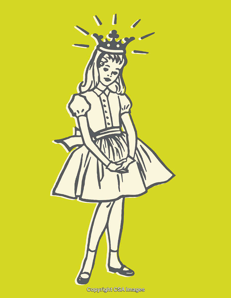Illustration of Young Girl with Crown on Vibrant Yellow Background