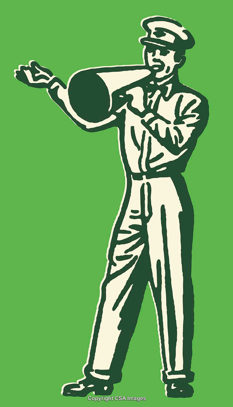 Vintage Styled Illustration of a Megaphone Man on Vibrant Background