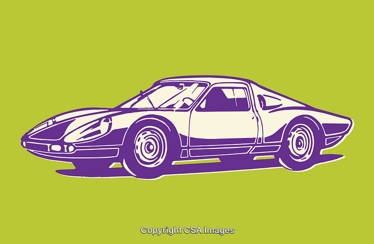 Vintage Sports Car Colorful Line Art Illustration on Green Background