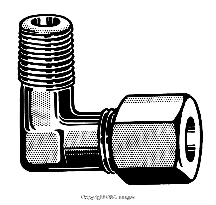 Engraved Black and White Illustration of a Metal Pipe Fitting