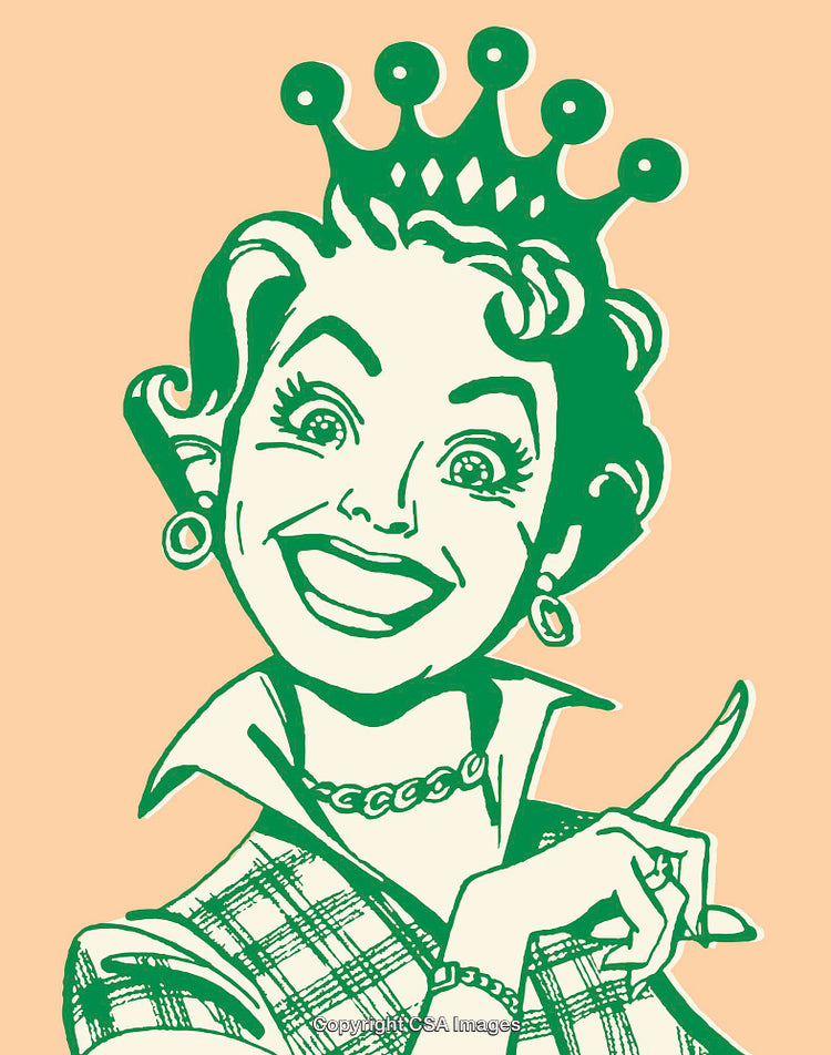 Retro Illustration of a Smiling Woman With Crown and Elegant Attire
