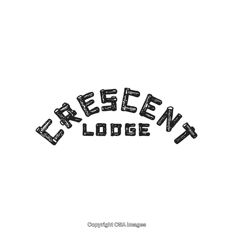 Rustic Stenciled Lodge Logo with Crescent Text Layout Design