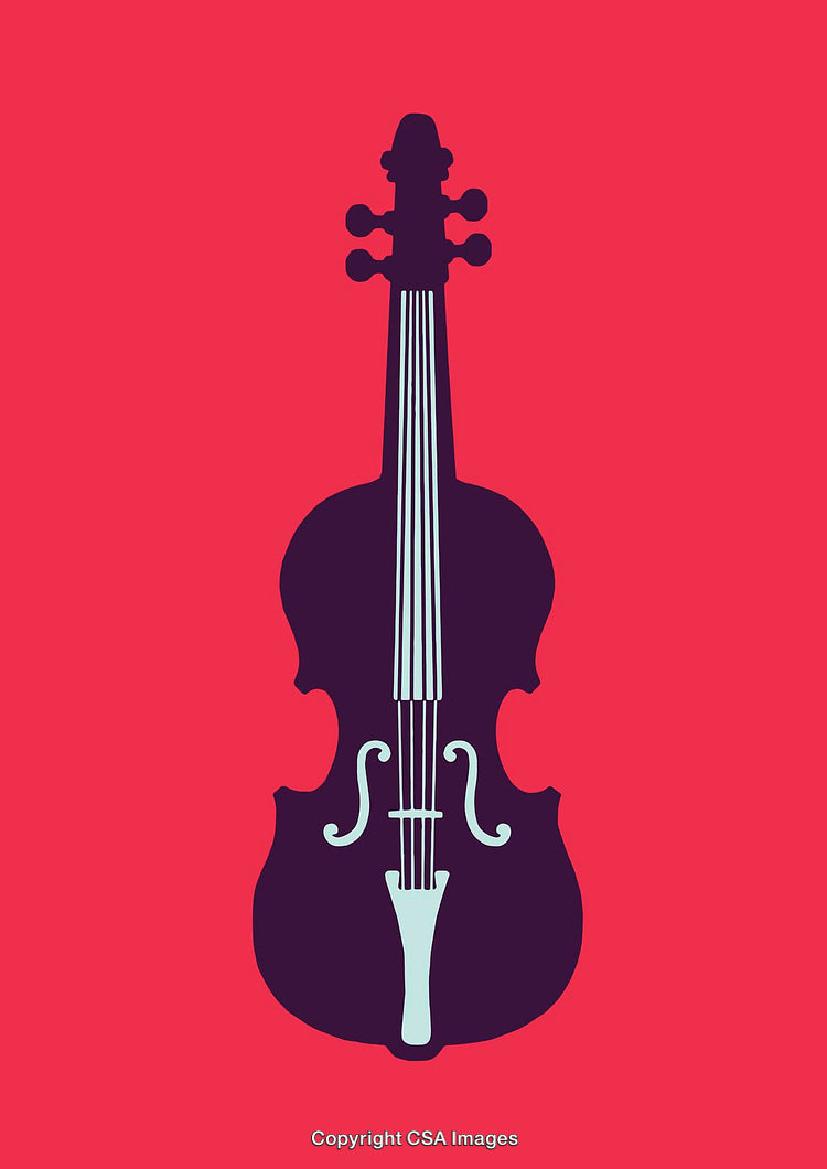 Minimalistic Color Line Art Illustration of a Classical Violin on Red Background