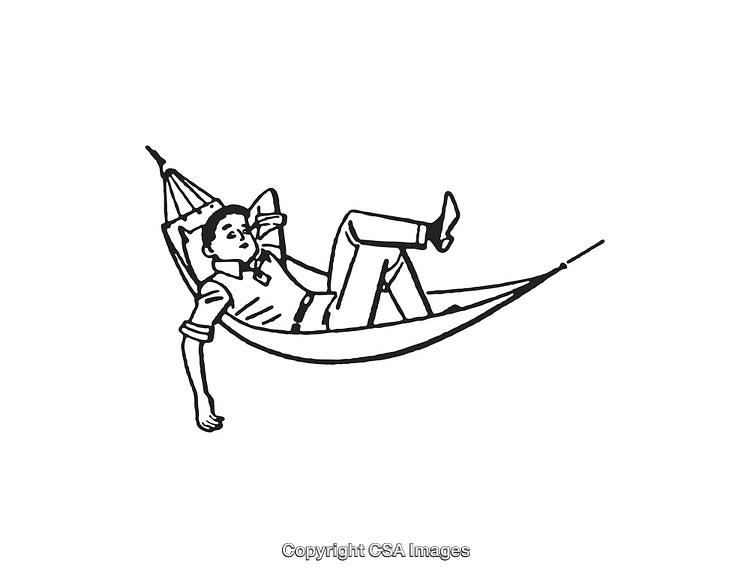 Relaxed Man Lying on a Hammock in Black and White Line Art