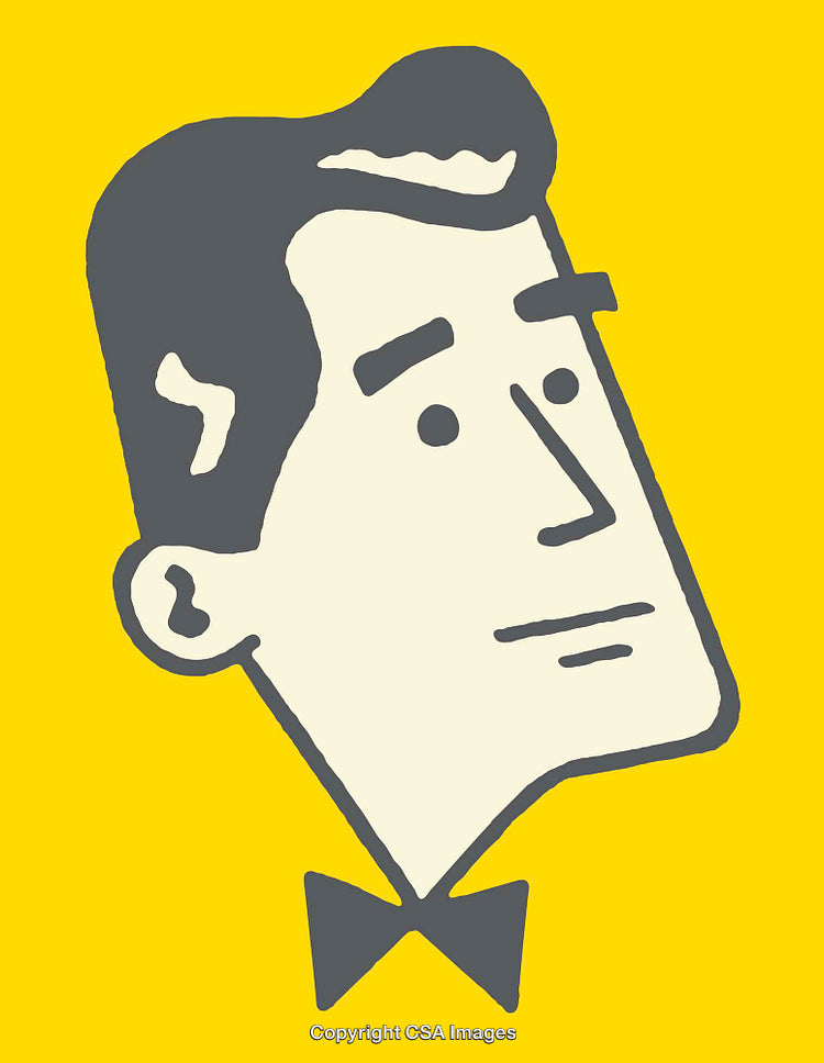 Minimalist Illustration of a Man in Bowtie on Yellow Background