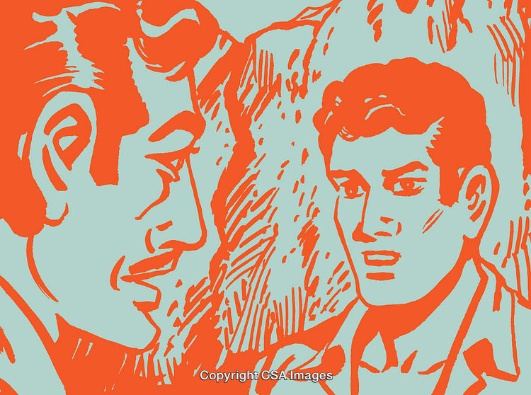 Abstract Pop Art Depicting Two Men Having a Thoughtful Interaction