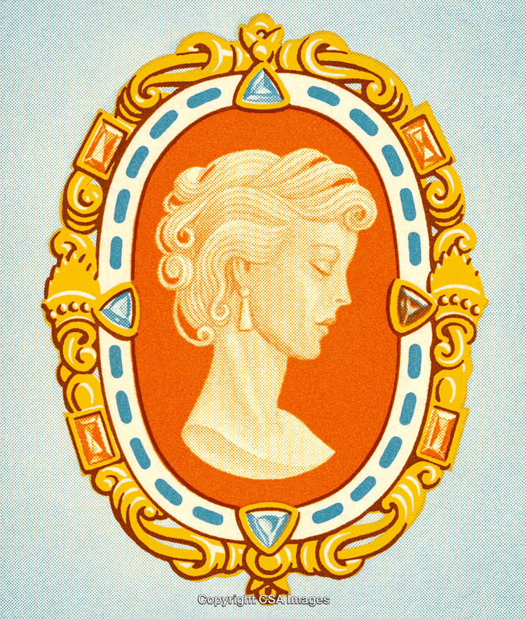 Elegant Cameo Illustration in a Decorative Ornate Frame with Classic Details