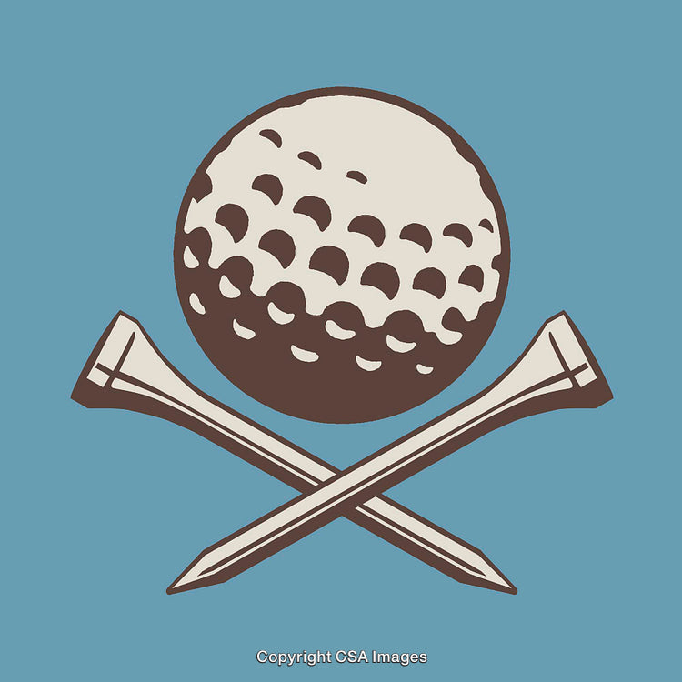 Golf Ball With Crossed Tees on a Blue Background Illustration