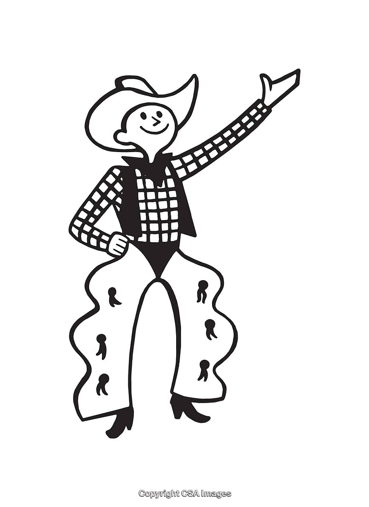 Black and White Line Art Cowboy Illustration with Outstretched Hand