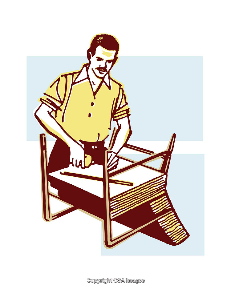 Vintage Illustration of a Man Printing on a Letterpress Machine