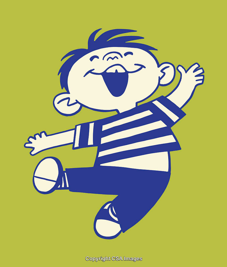 Colorful Cartoon Illustration of a Joyful Jumping Child in Playful Pose