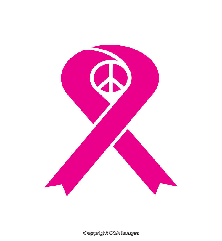 Pink Awareness Ribbon Design with Peace Symbol Icon for Charity and Support