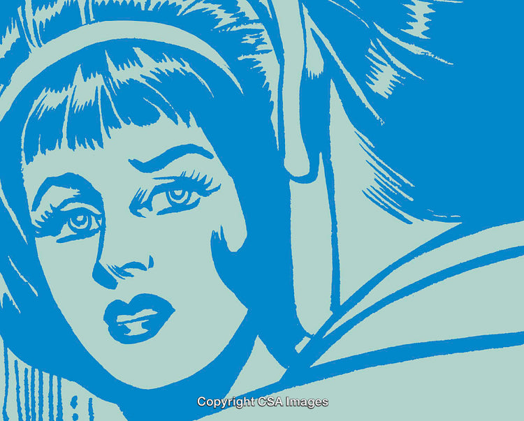 Pop Art Style Illustration of a Woman with a Pensive Expression