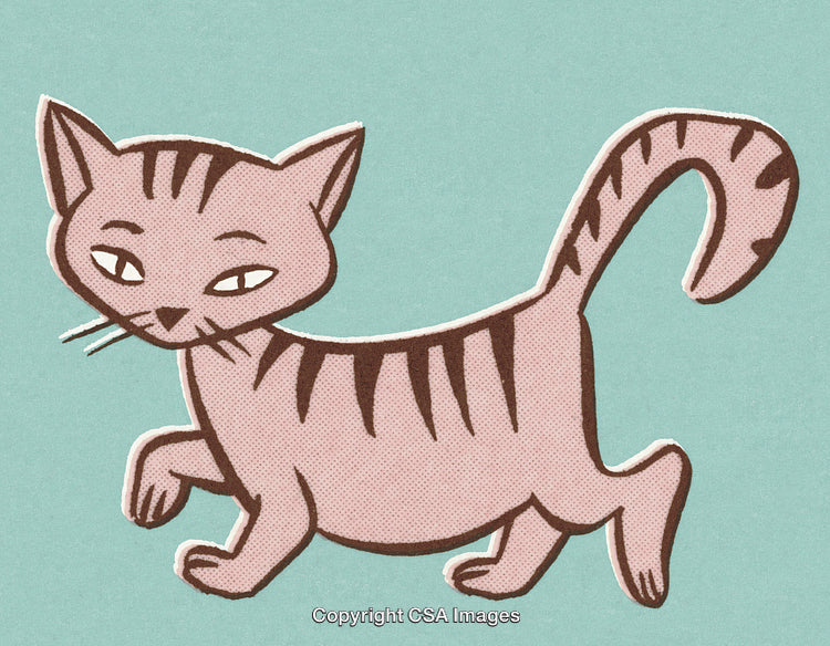 Playful Cartoon Pink Cat Illustration on a Minimalist Textured Background