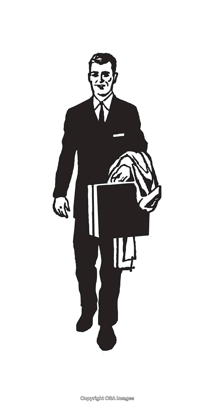 Businessman Carrying Briefcase in Black and White Line Art Illustration