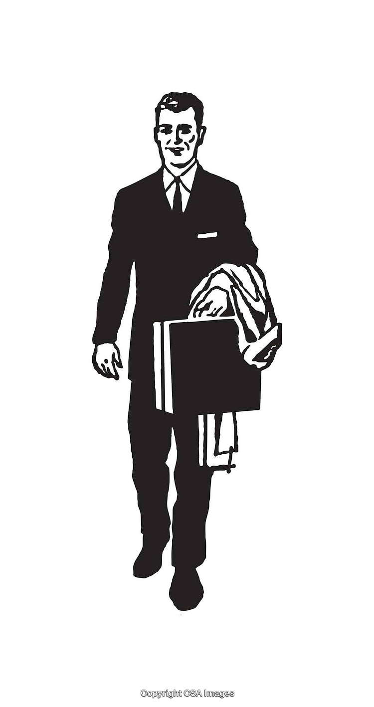 Businessman Carrying Briefcase in Black and White Line Art Illustration