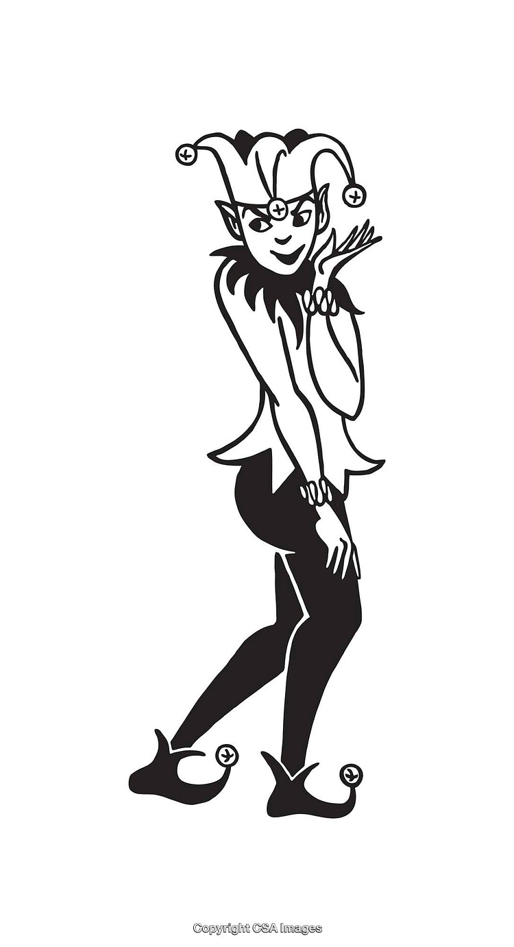 Playful Jester Line Art Illustration in Black and White Design