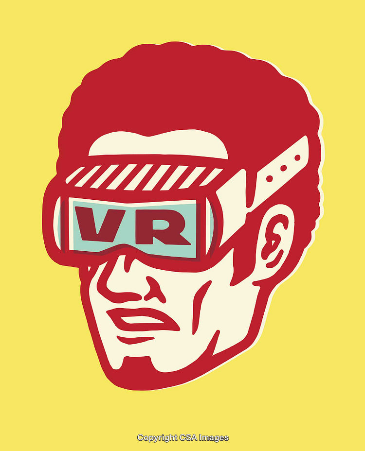 Colorful Retro Style Illustration of a Person Wearing VR Goggles