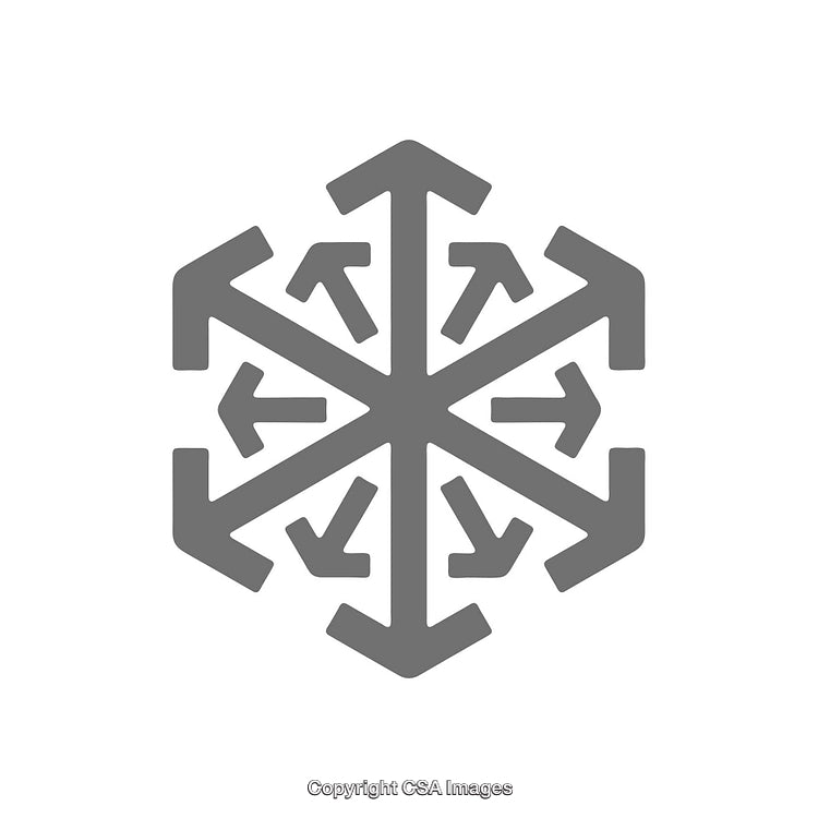 Hexagonal Symbol Featuring Arrows Arranged in a Radiating Pattern