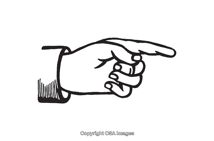 Vintage Black And White Hand Pointing to the Right Line Art Illustration
