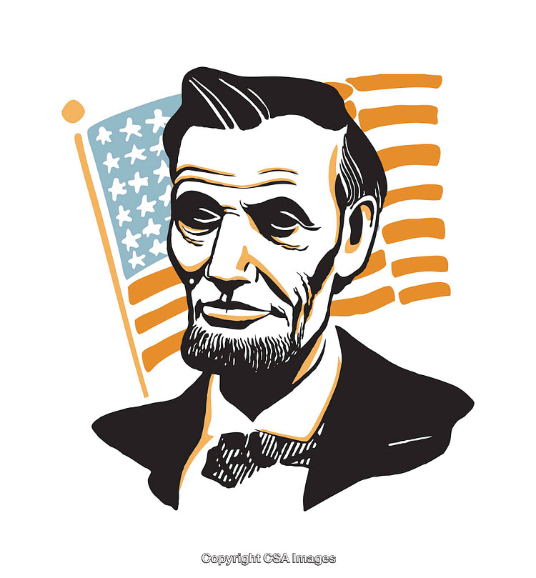 Illustration of a Historical Figure with an American Flag Background