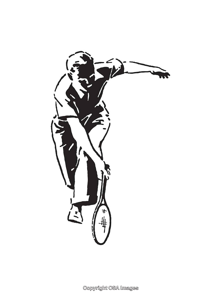 Black and White Illustration of a Tennis Player in Action