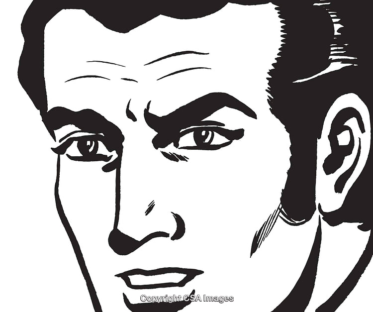 Black and White Illustration of a Man's Face in Comic Art Style