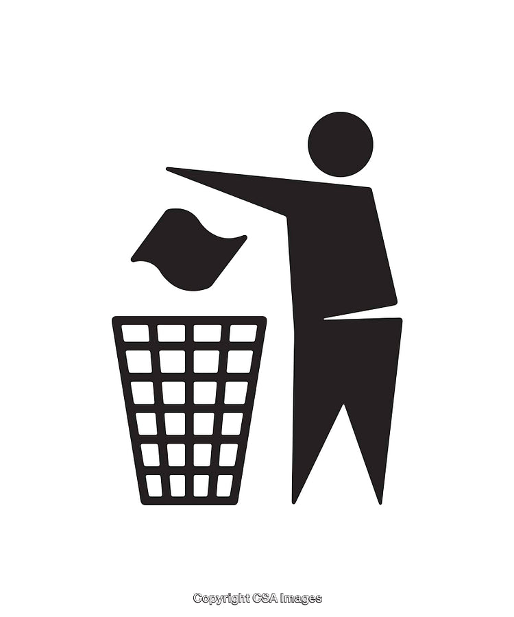Minimalist Icon of Person Throwing Trash Into a Bin
