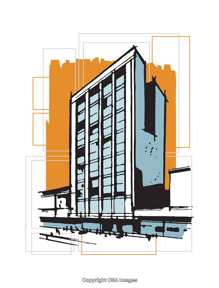 Illustrated Urban Building Design With Geometric Highlights and Bold Colors
