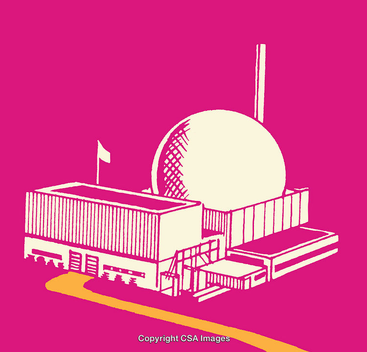 Stylized Pink Line Art Depiction of a Modern Facility