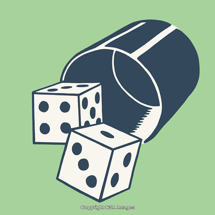 Illustration of Dice and Cup Depicting Gaming Equipment